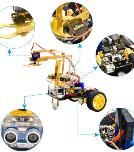 ערכת תכנות ואלקטרוניקה מבוססת ארדואינו לבניית זרוע מכנית רובוטית ממונעת חשמלית 4DOF Mechanical Arm Robot Car מבית Keystudio - 6